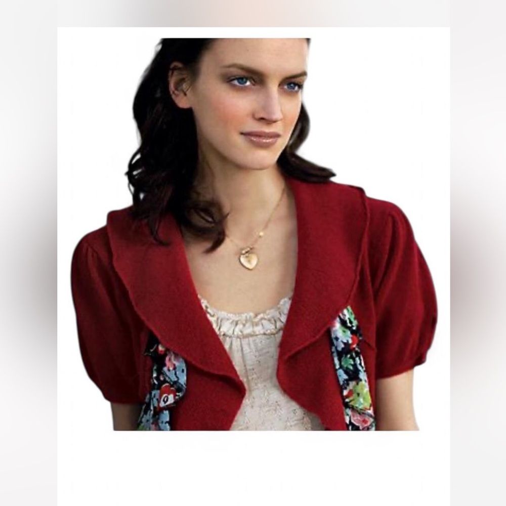 Anthro Red Floral Accent Cardigan.  Perfect for a cool spring day/ night